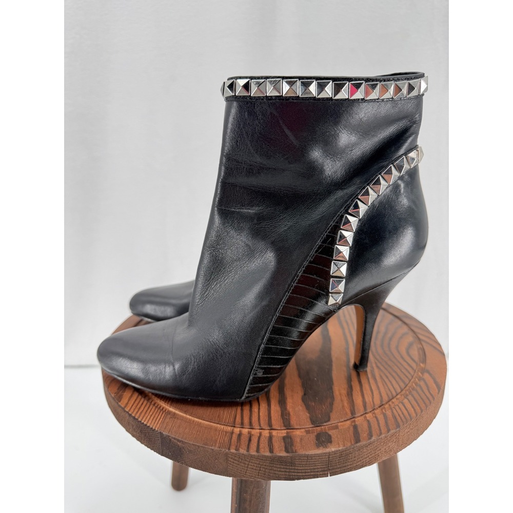 Michael Kors Black Leather Studded Stiletto Ankle Boots Pointed Toe 6.5M Edgy